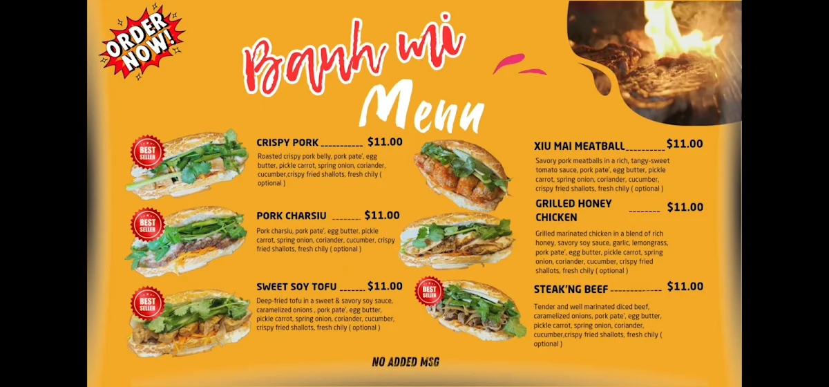 Menu, BeeBoo Banh Mi & Brew