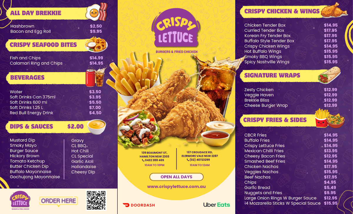 Menu, Crispy Lettuce Burgers & Fried Chicken (Hamilton)