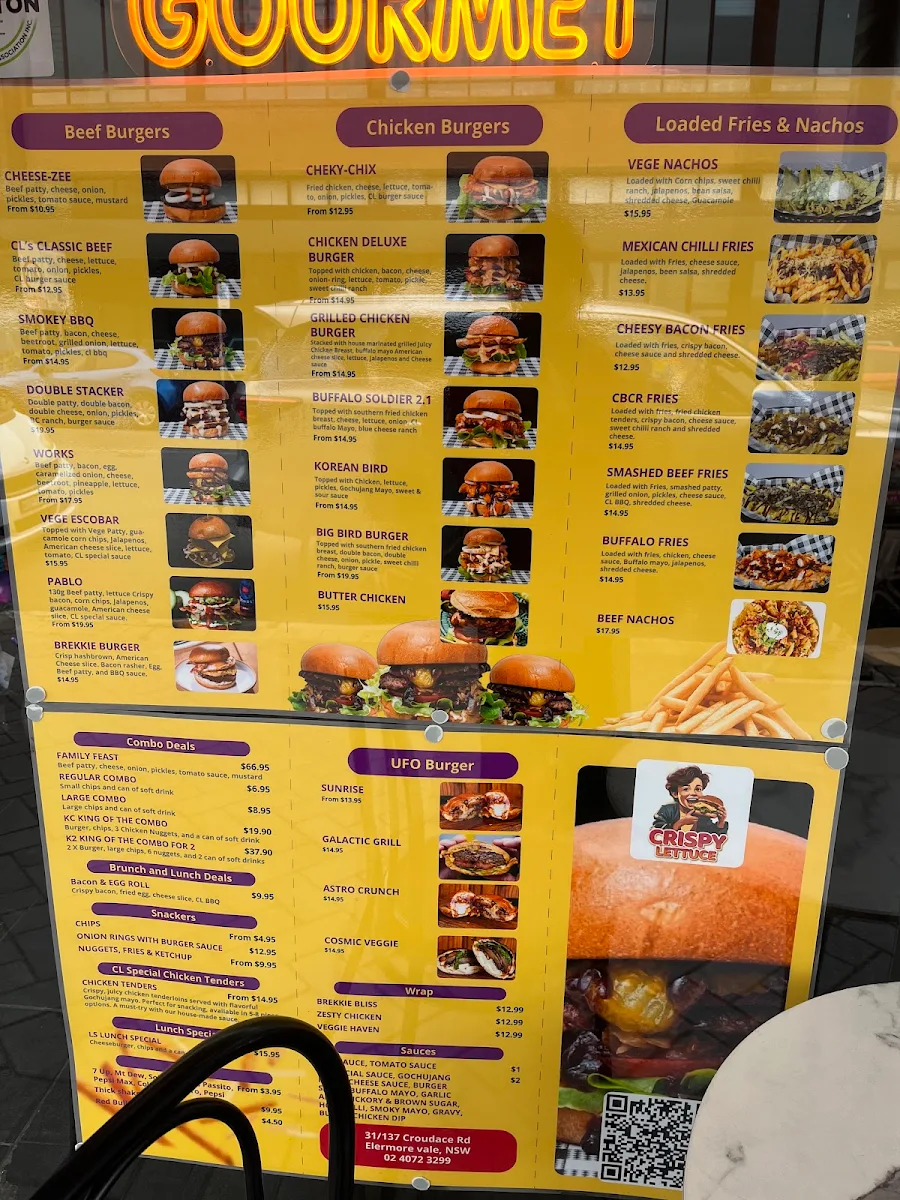 Menu, Crispy Lettuce Burgers & Fried Chicken (Hamilton)