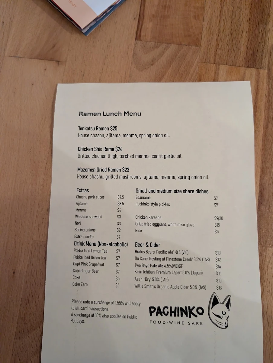 Menu, PACHINKO
