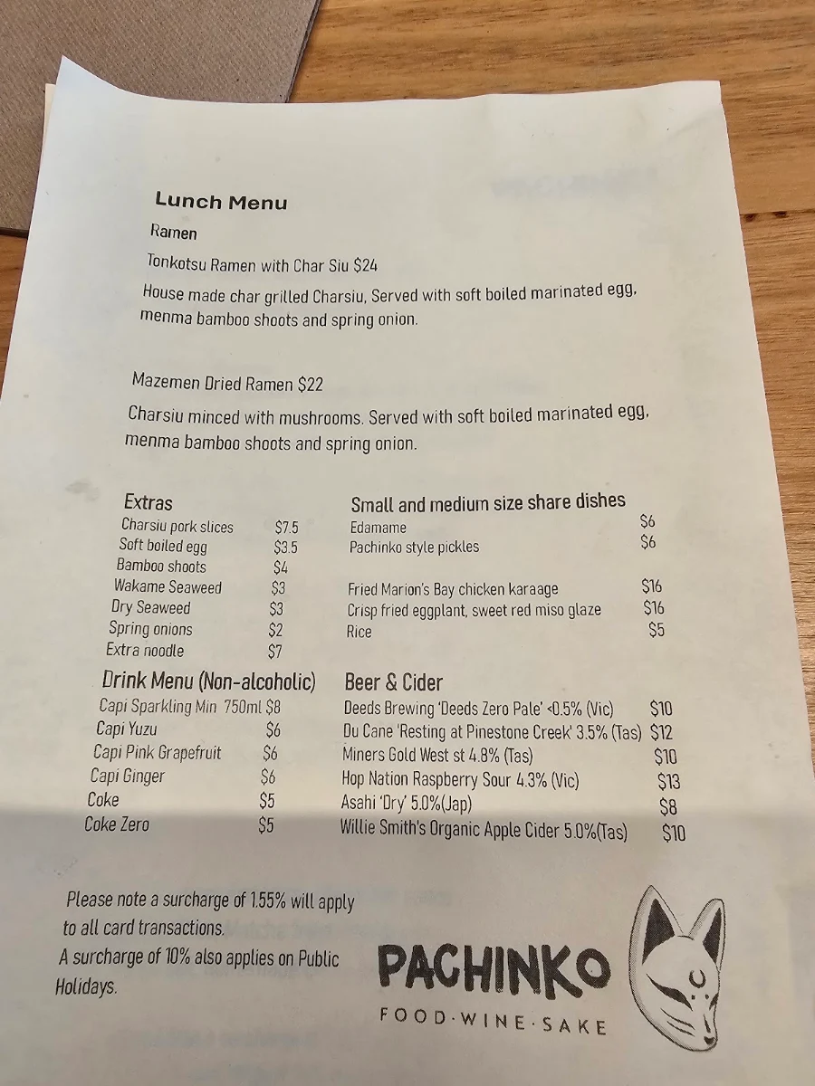 Menu, PACHINKO