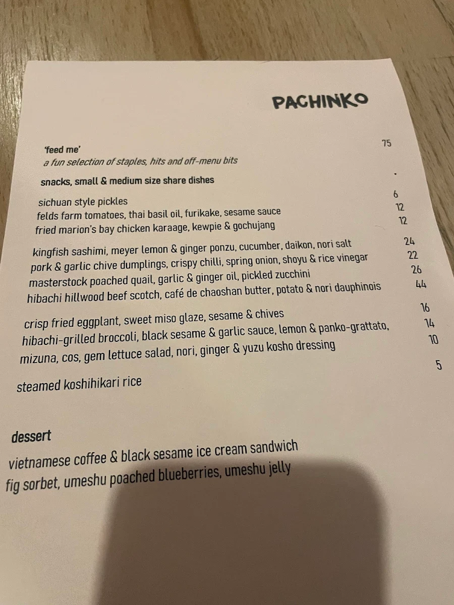 Menu, PACHINKO