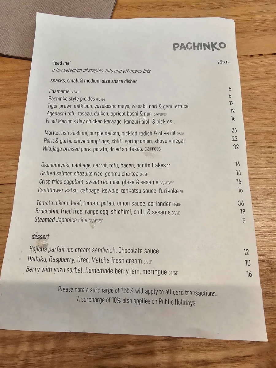 Menu, PACHINKO