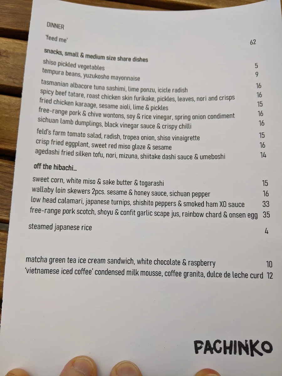 Menu, PACHINKO