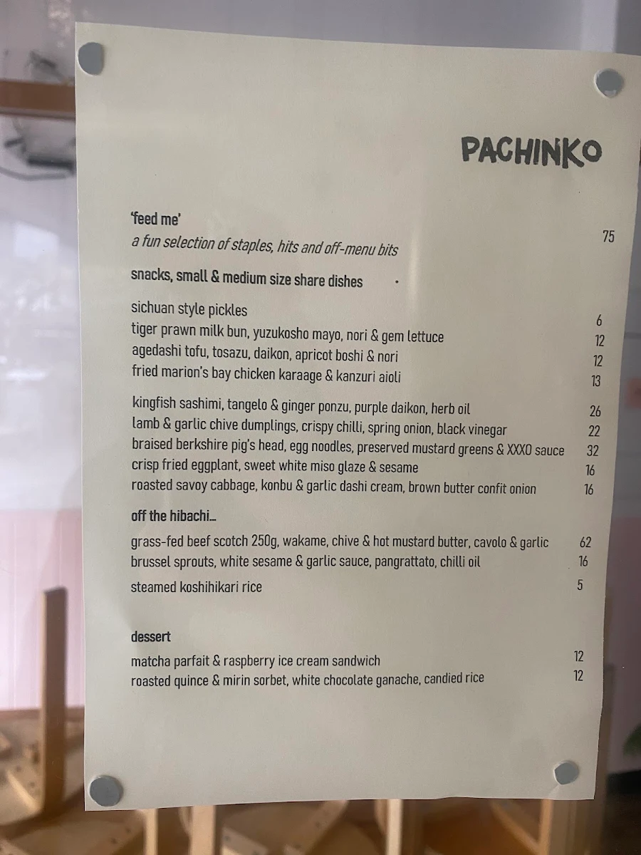 Menu, PACHINKO