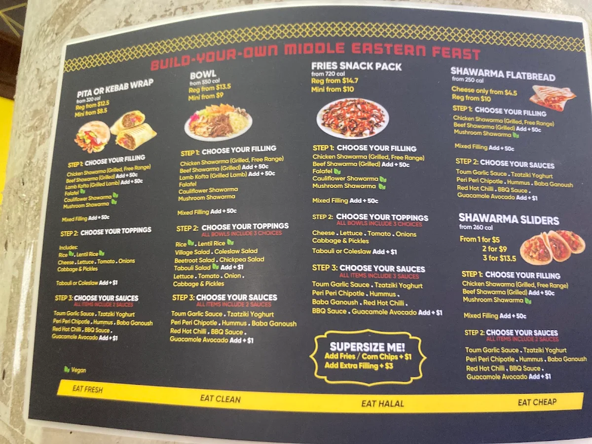 Menu, Yallah Eat Pita, Kebab & Shawarma Bar