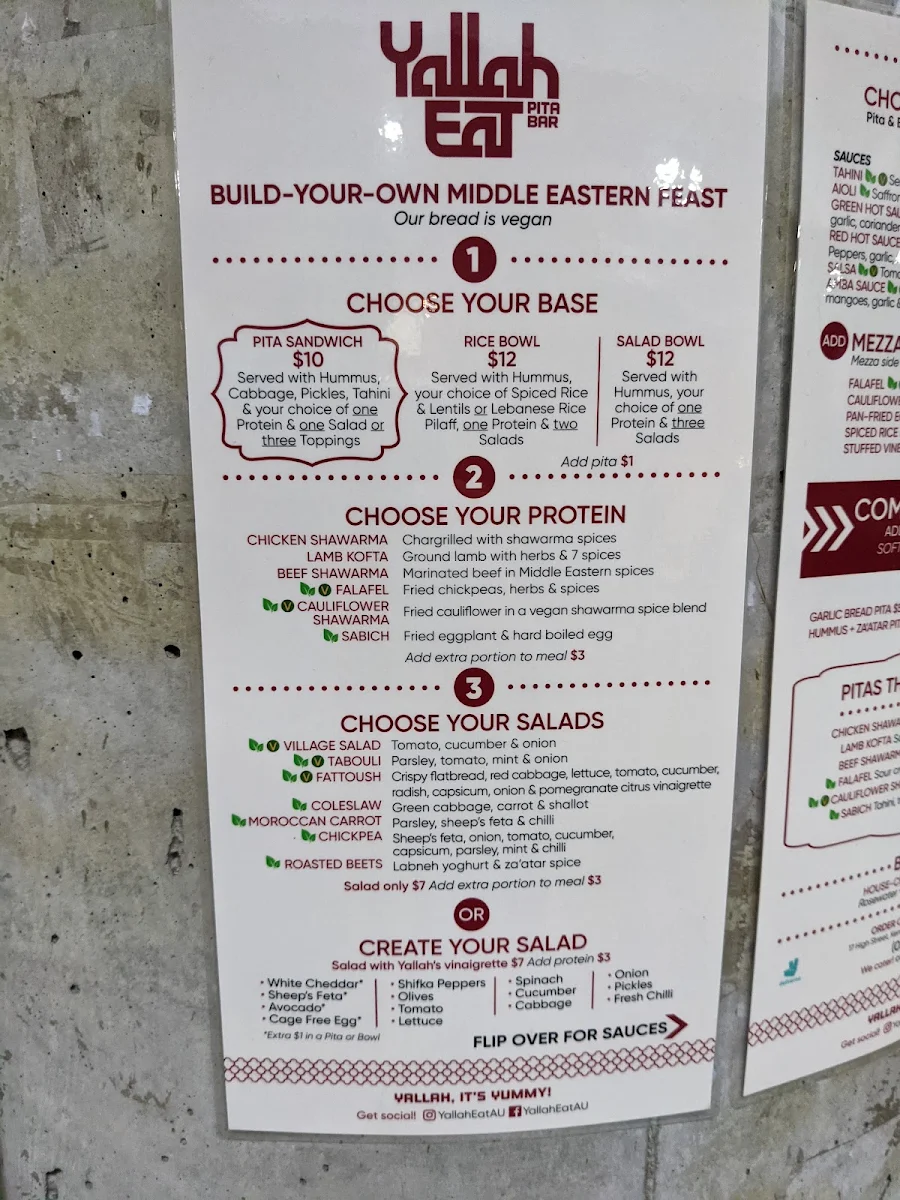 Menu, Yallah Eat Pita, Kebab & Shawarma Bar