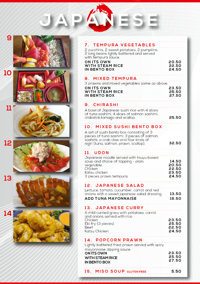 Menu, Tao Cafe