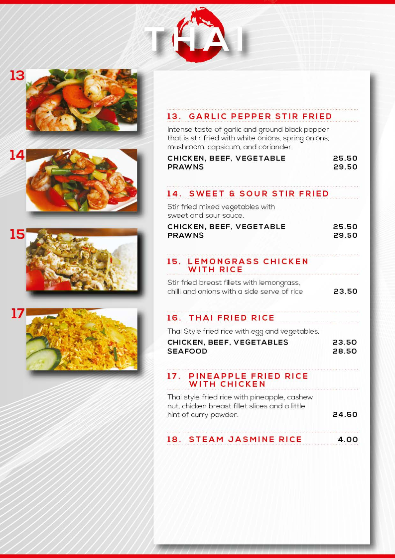 Menu, Tao Cafe