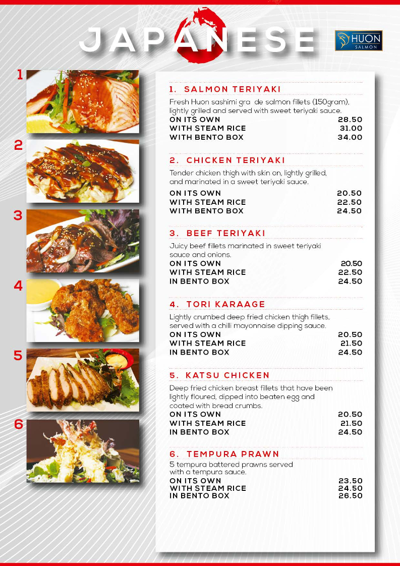 Menu, Tao Cafe