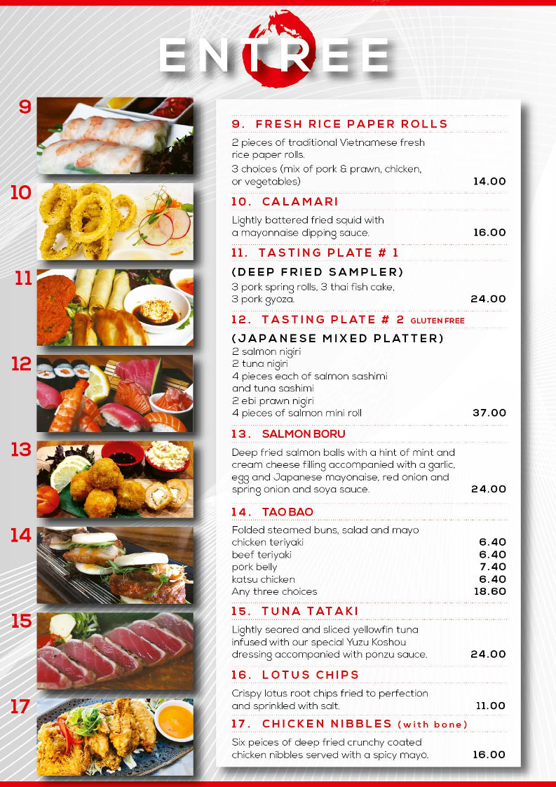Menu, Tao Cafe