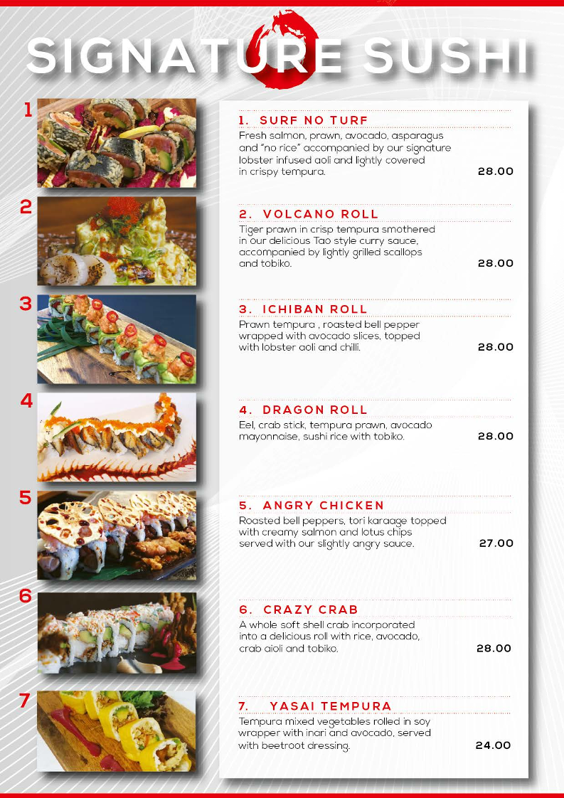 Menu, Tao Cafe