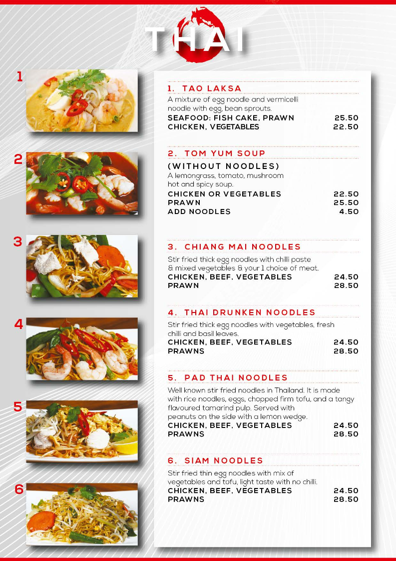Menu, Tao Cafe