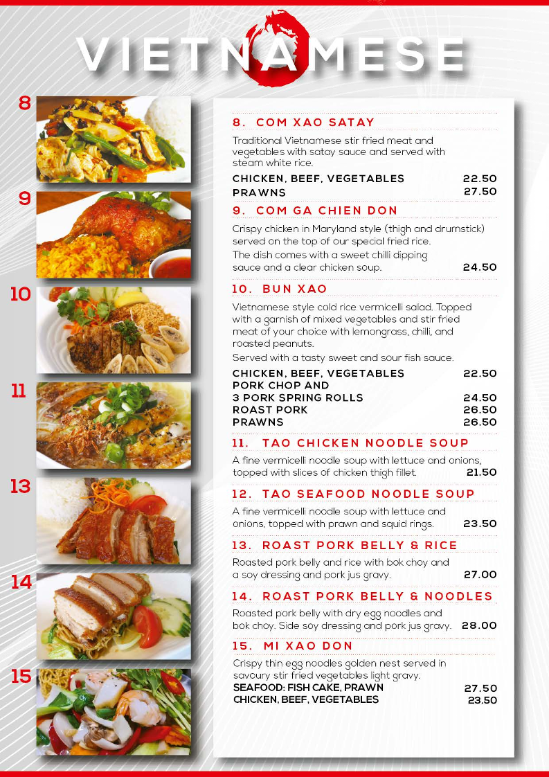 Menu, Tao Cafe