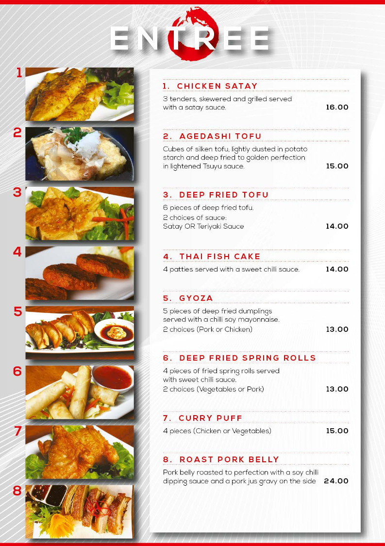 Menu, Tao Cafe