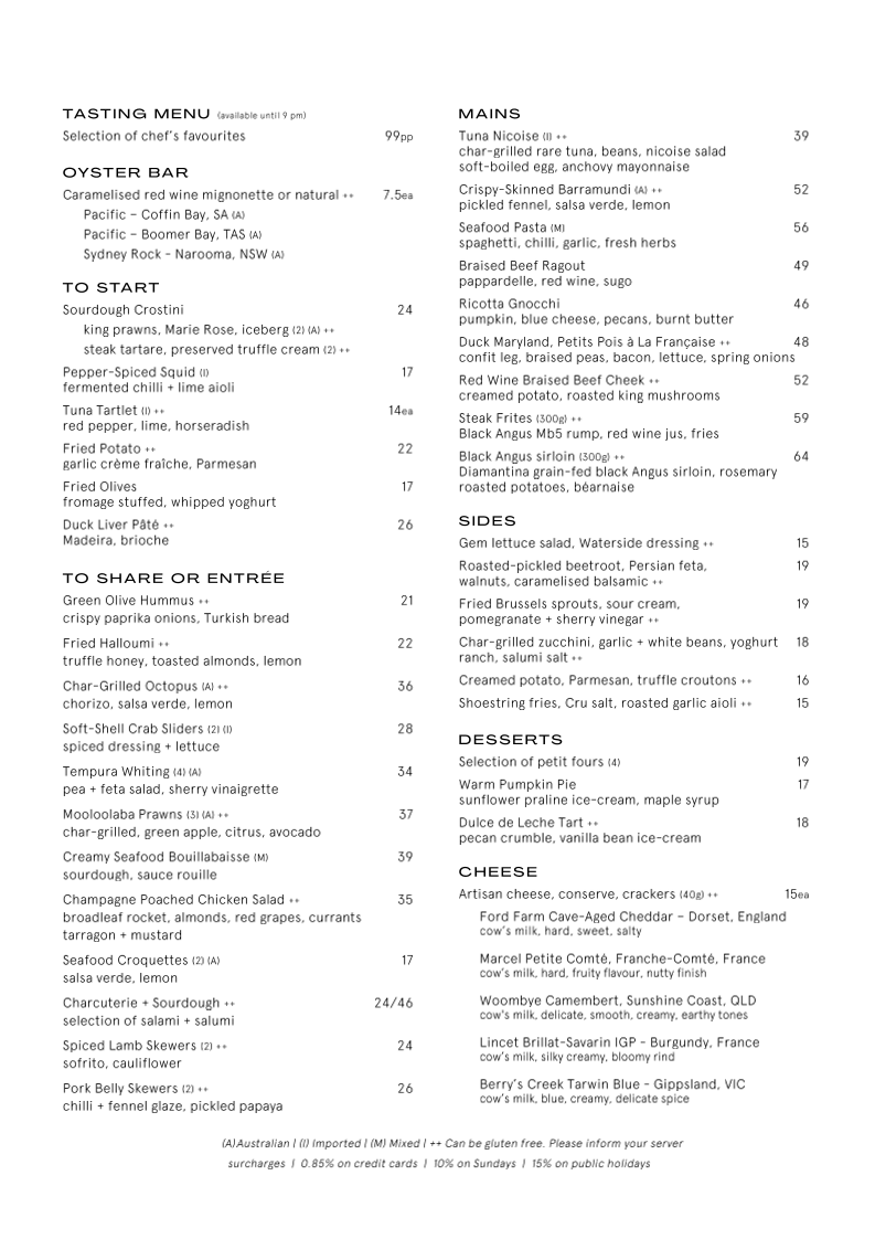 Menu, CRU Bar & Cellar