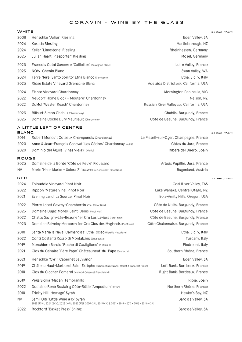 Menu, CRU Bar & Cellar