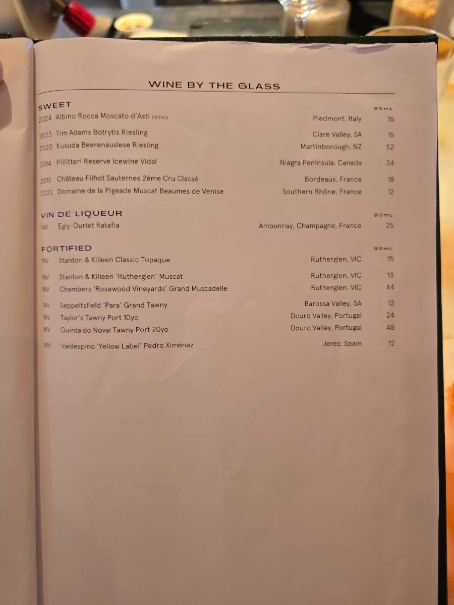 Menu, CRU Bar & Cellar