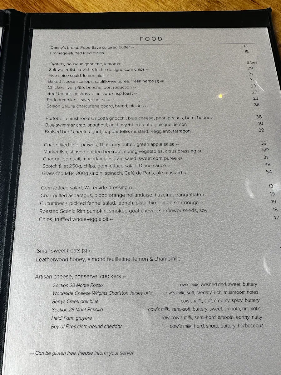 Menu, CRU Bar & Cellar