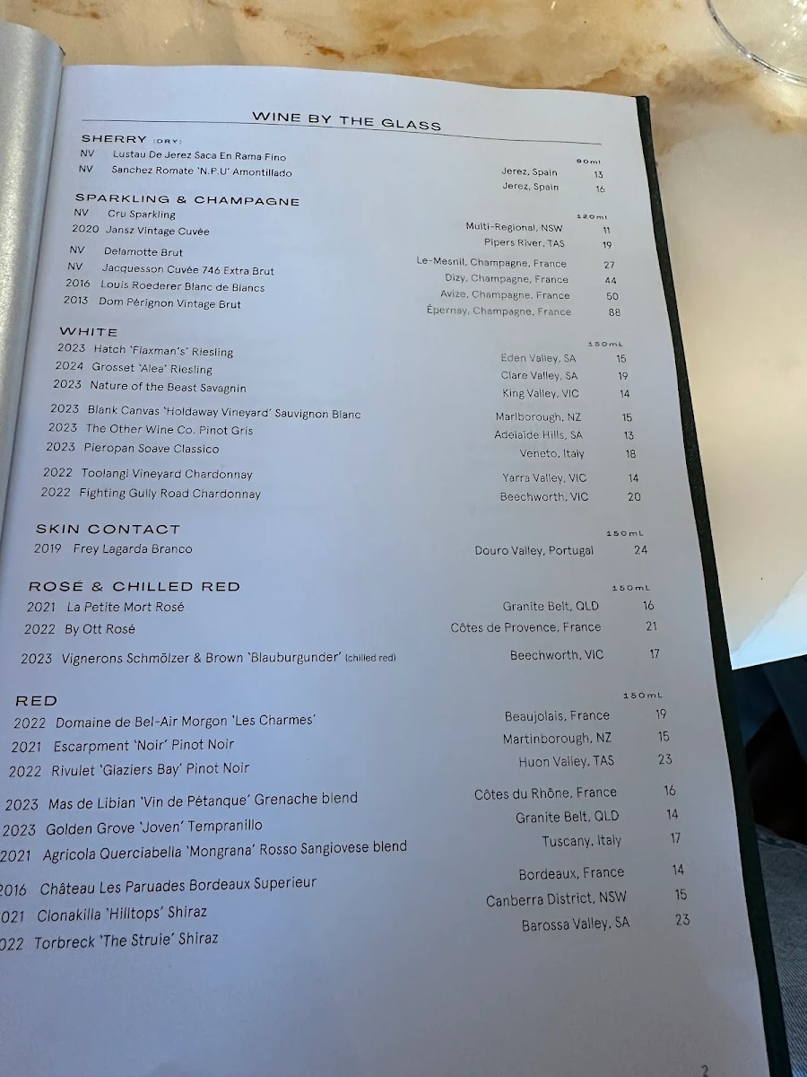 Menu, CRU Bar & Cellar