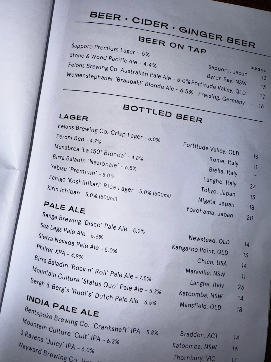 Menu, CRU Bar & Cellar