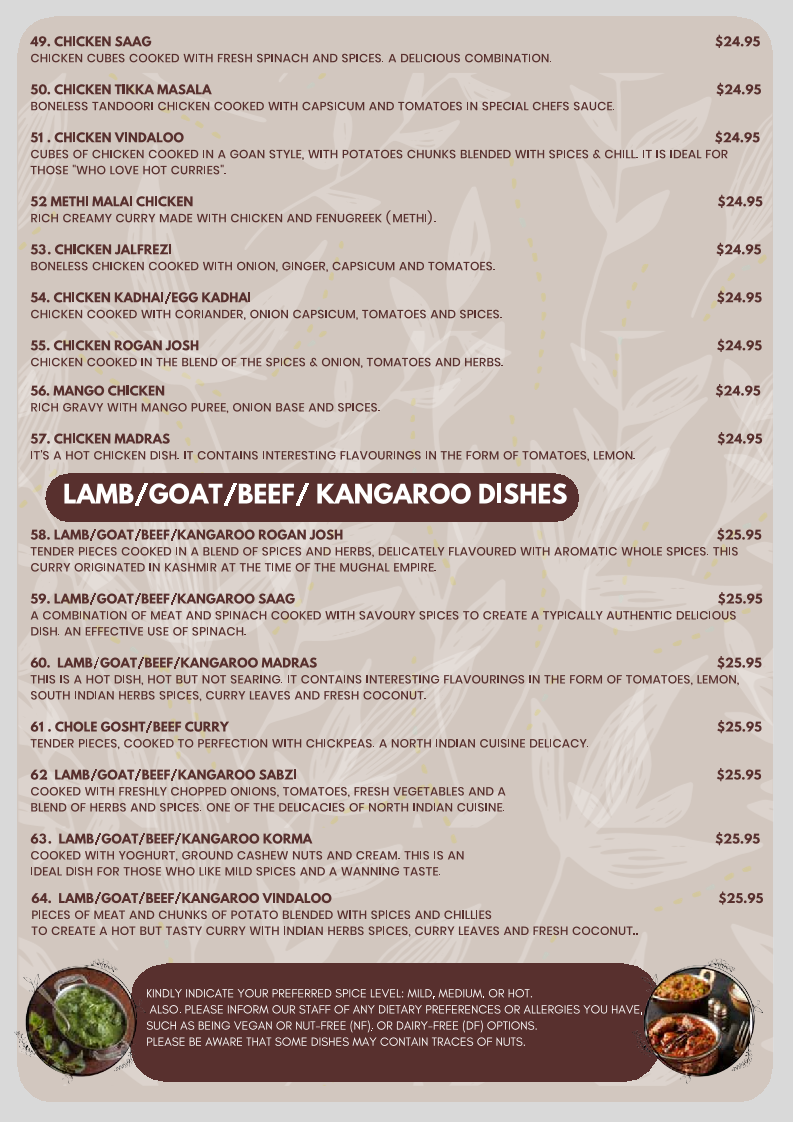 Menu, Bombay kitchen Gordonvale - Indian Restaurant