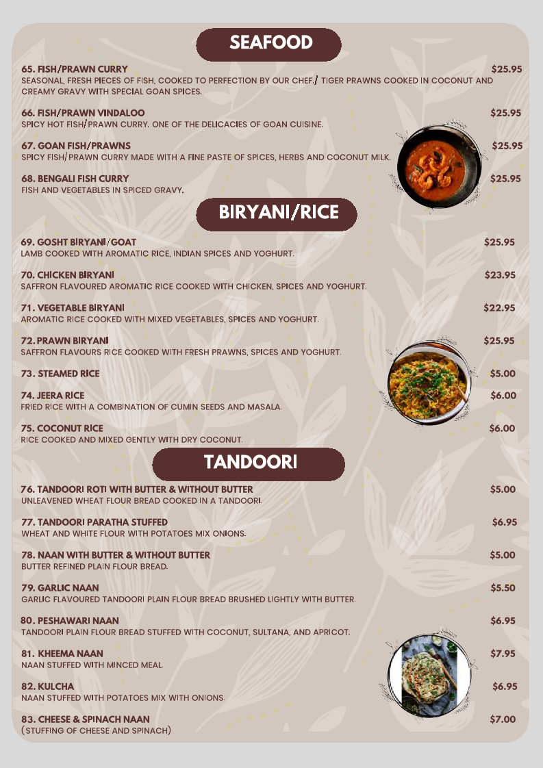 Menu, Bombay kitchen Gordonvale - Indian Restaurant