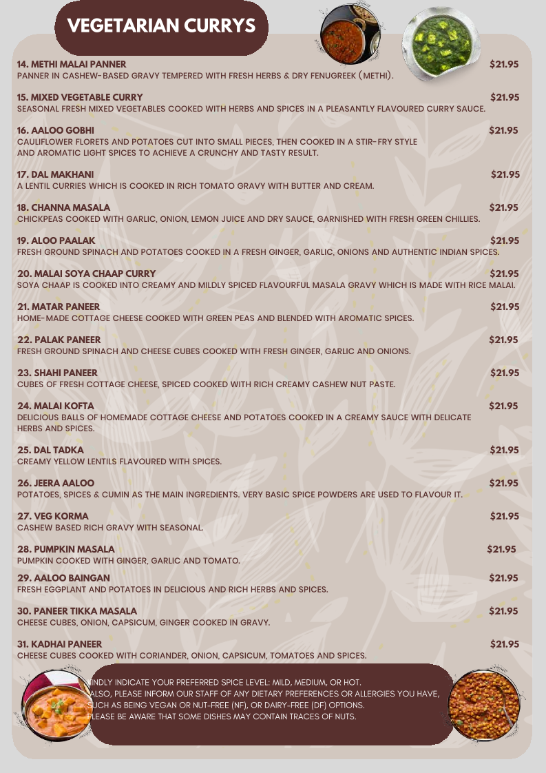 Menu, Bombay kitchen Gordonvale - Indian Restaurant