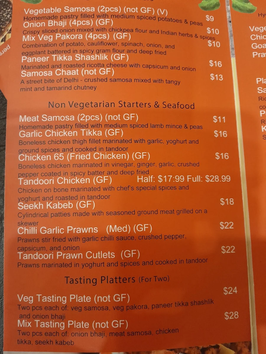 Menu, Spice 6 Indian Restaurant