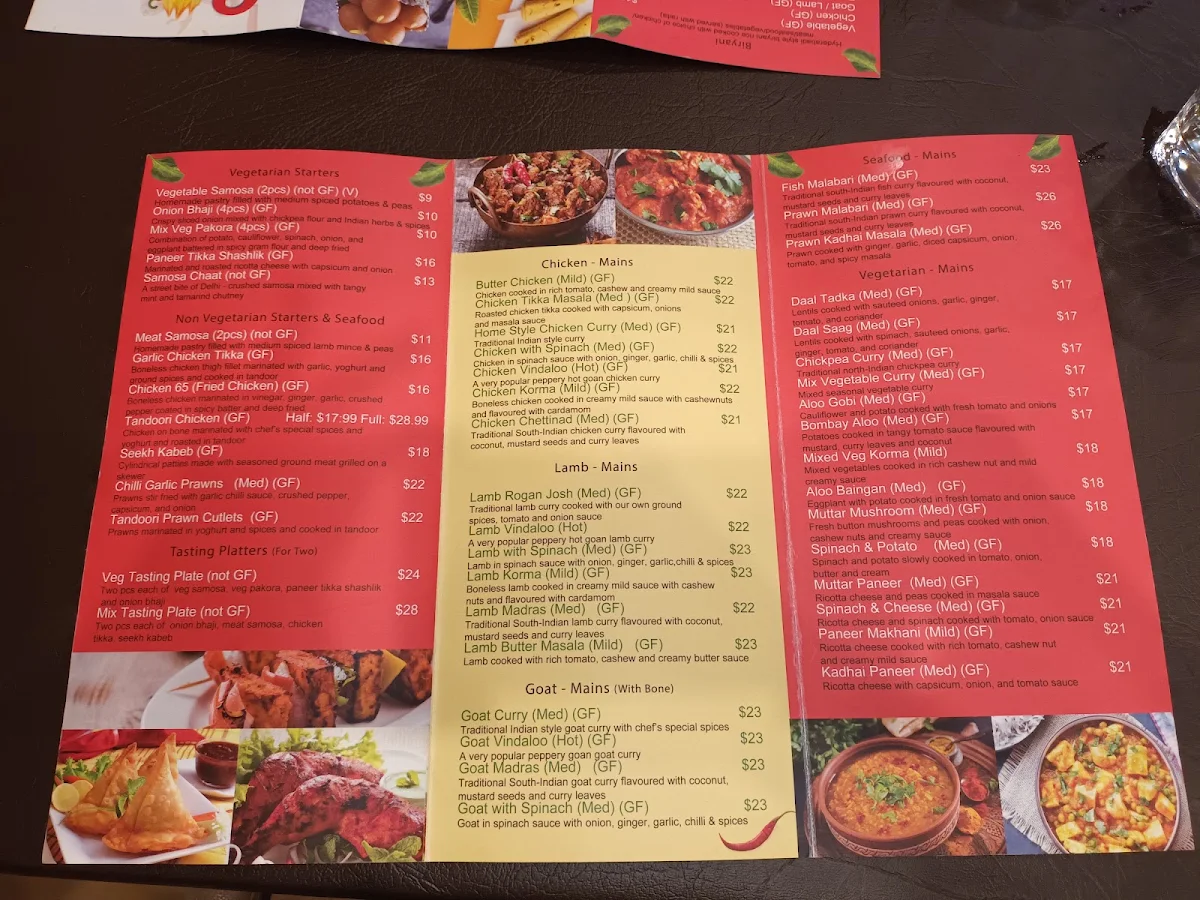 Menu, Spice 6 Indian Restaurant