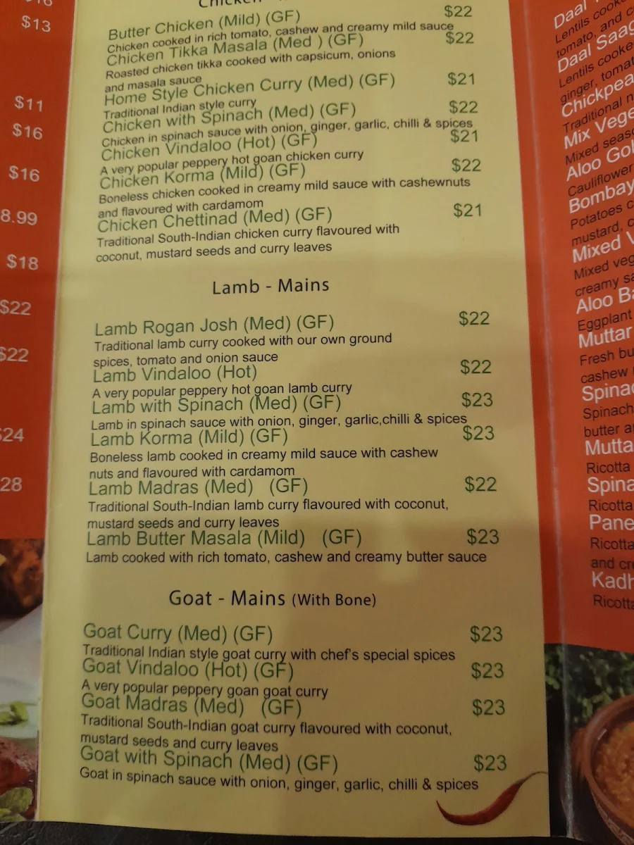 Menu, Spice 6 Indian Restaurant