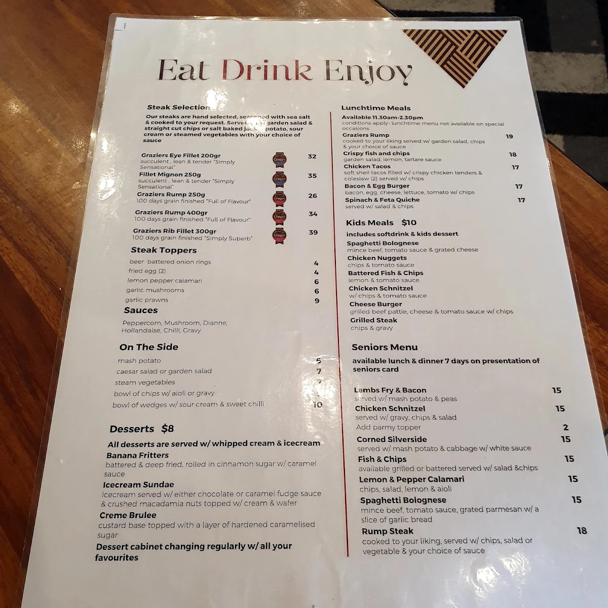 Menu, Warner Tavern