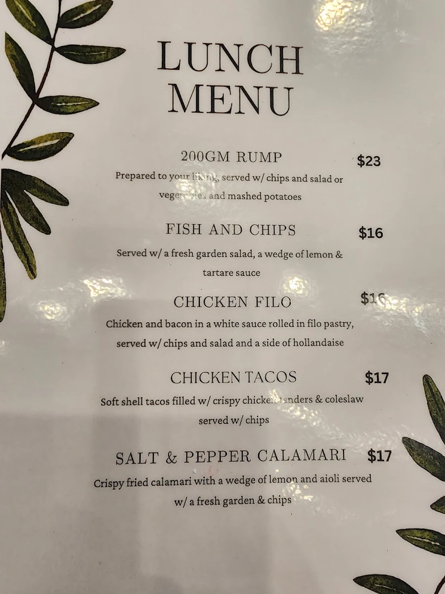 Menu, Warner Tavern