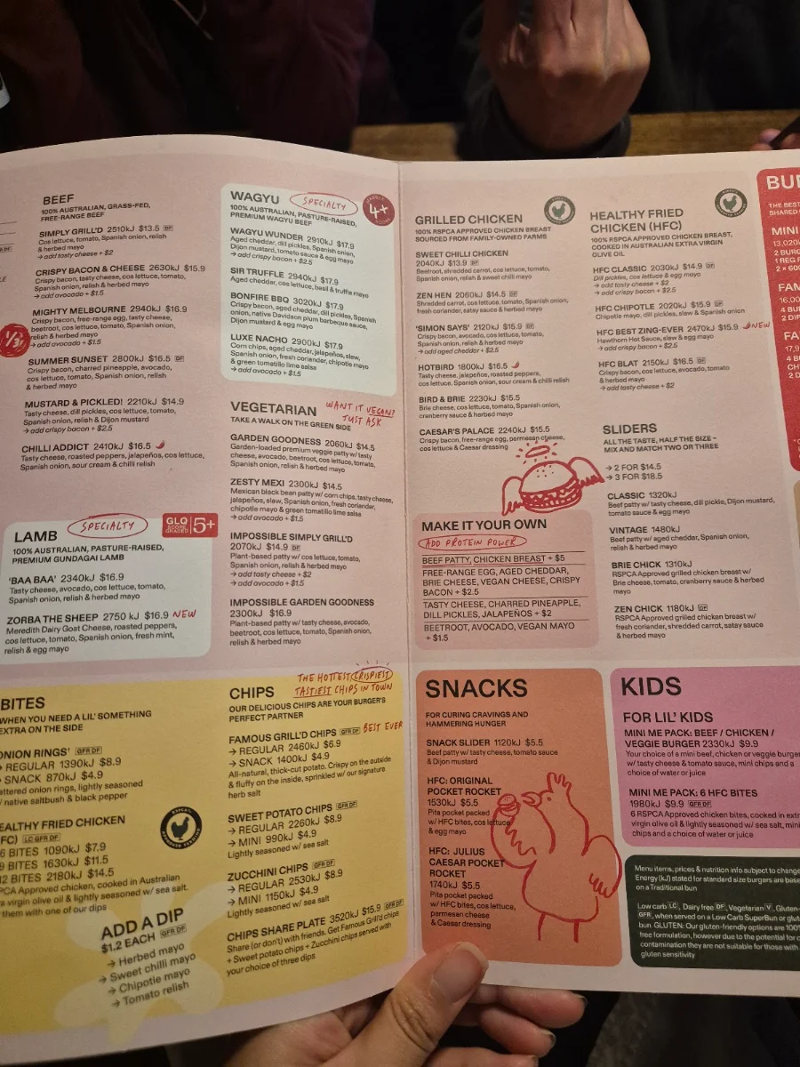Menu, Grill'd Burgers - Fountain Gate