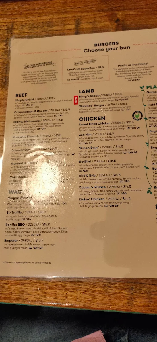 Menu, Grill'd Burgers - Fountain Gate