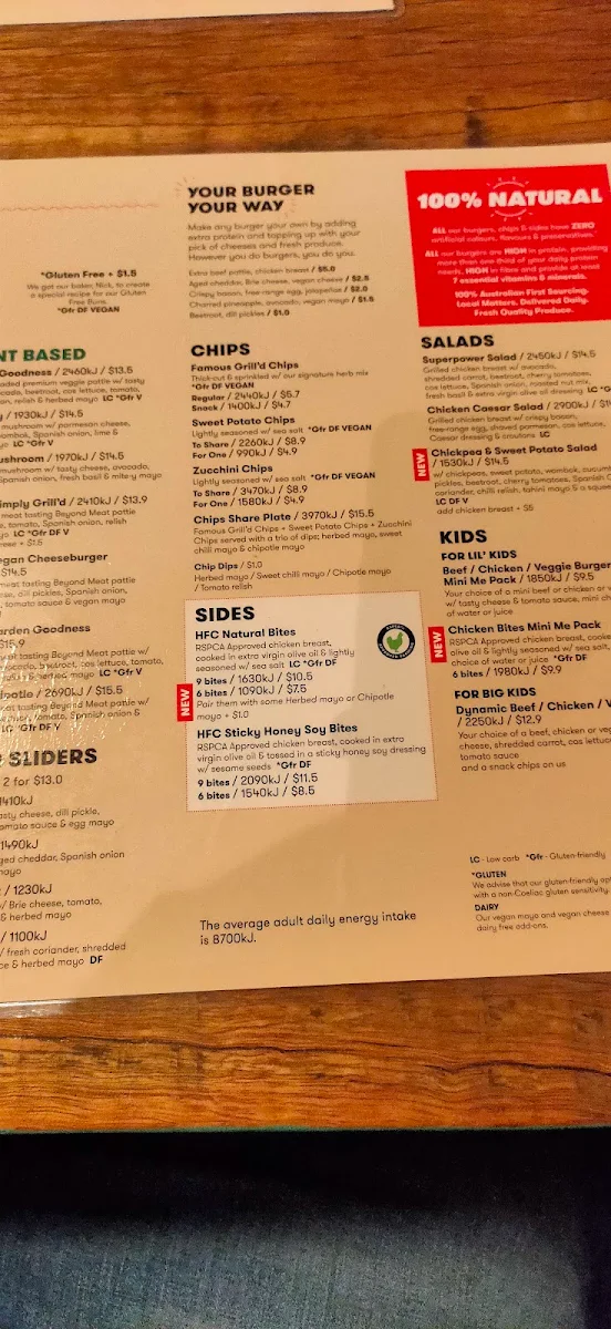 Menu, Grill'd Burgers - Fountain Gate