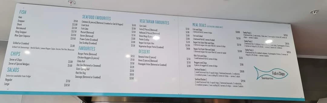 Menu, Santorini Fish and Chips - Forrestfield