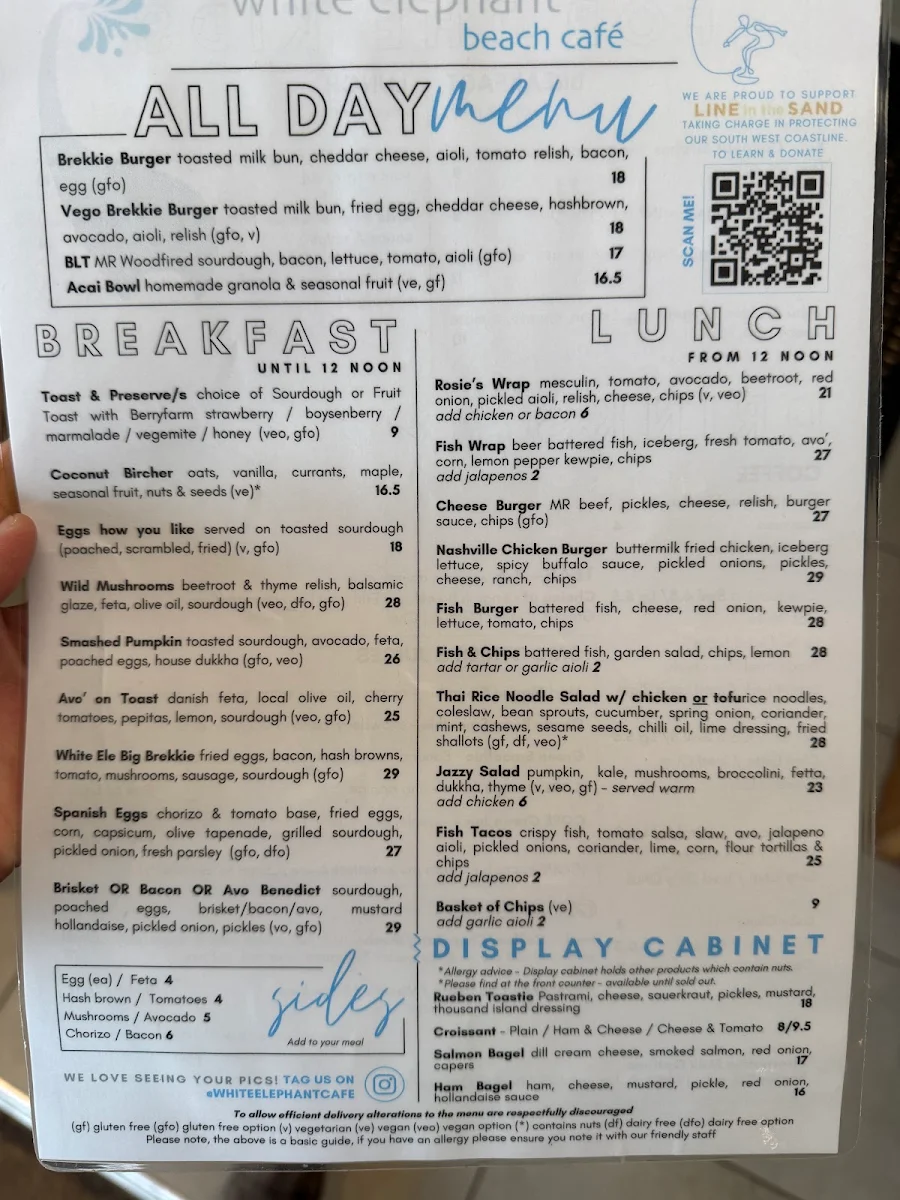 Menu, White Elephant Cafe - Margaret River