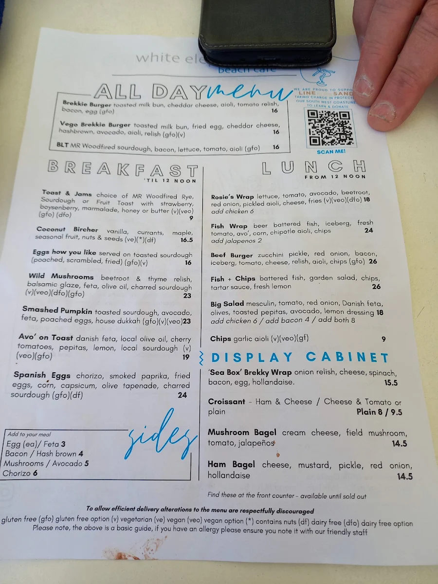 Menu, White Elephant Cafe - Margaret River
