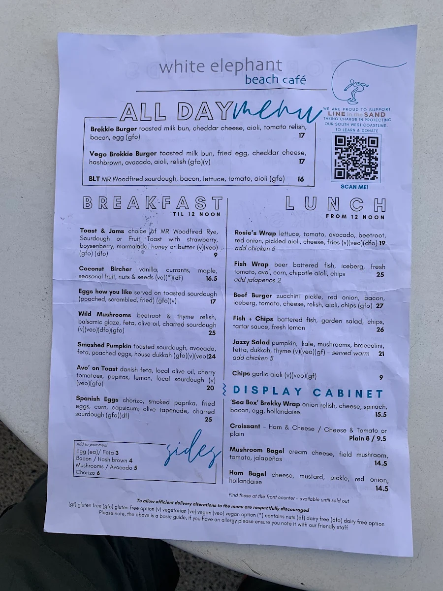 Menu, White Elephant Cafe - Margaret River