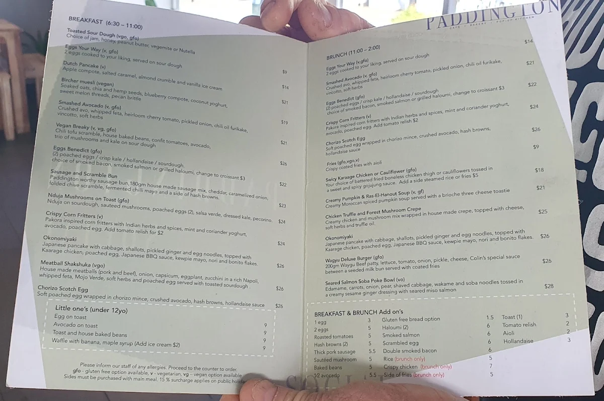 Menu, Paddington Social