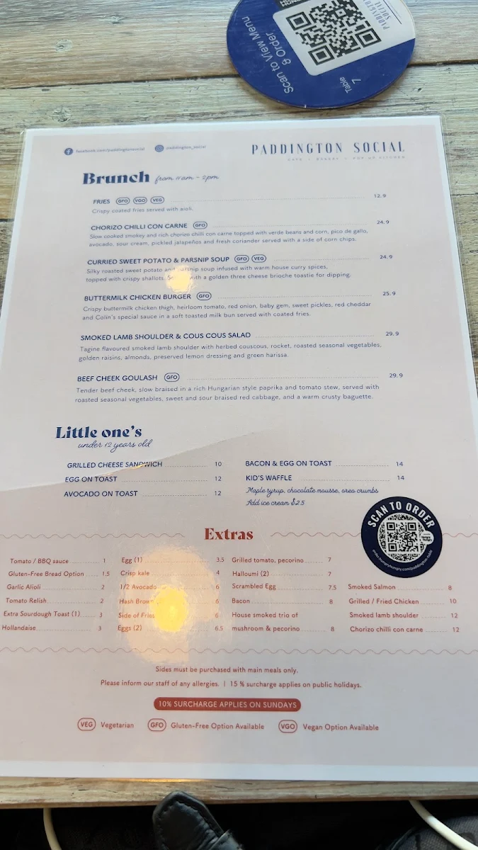 Menu, Paddington Social