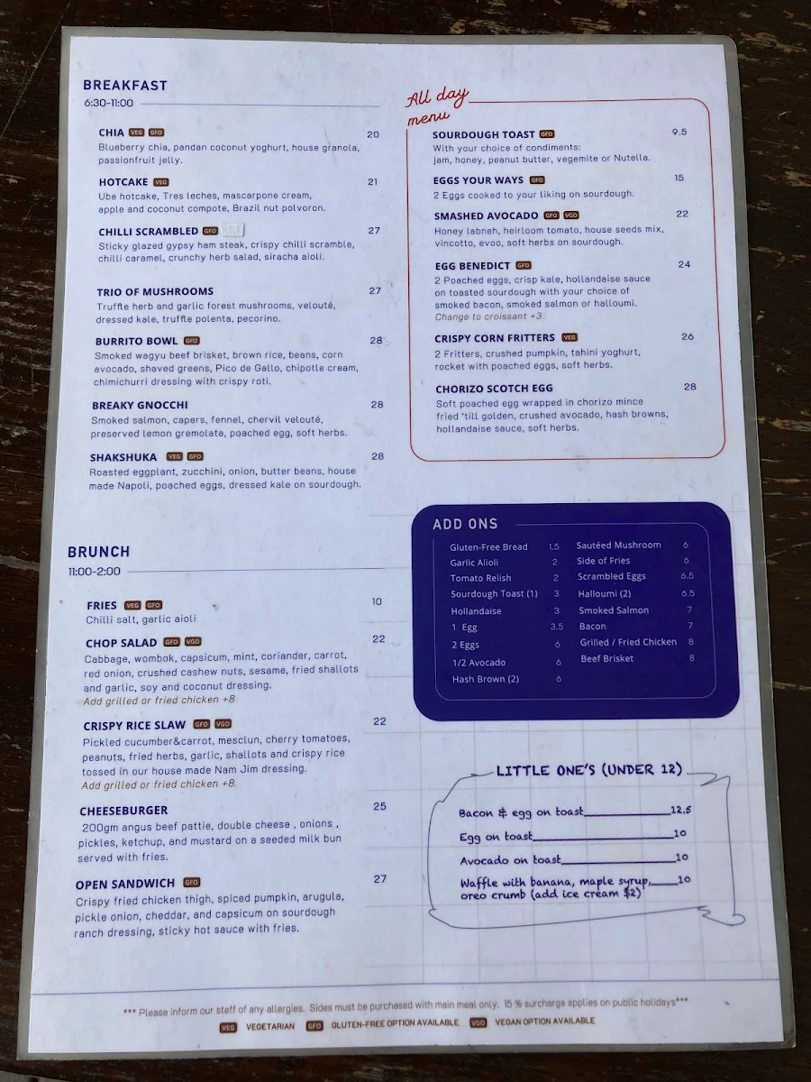 Menu, Paddington Social