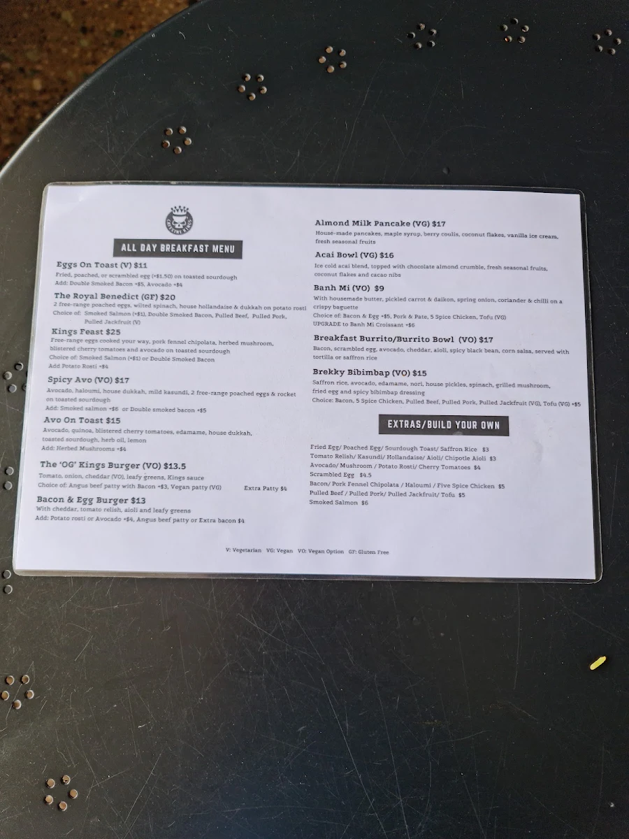 Menu, Caffeine Kings