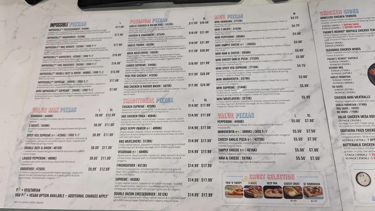 Menu, Domino's Pizza Sutherland