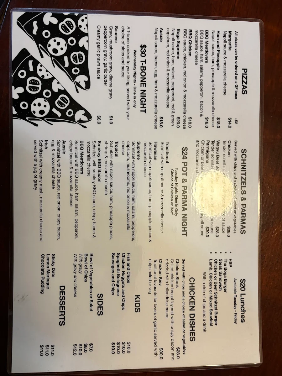 Menu, Commercial Hotel Lake Boga
