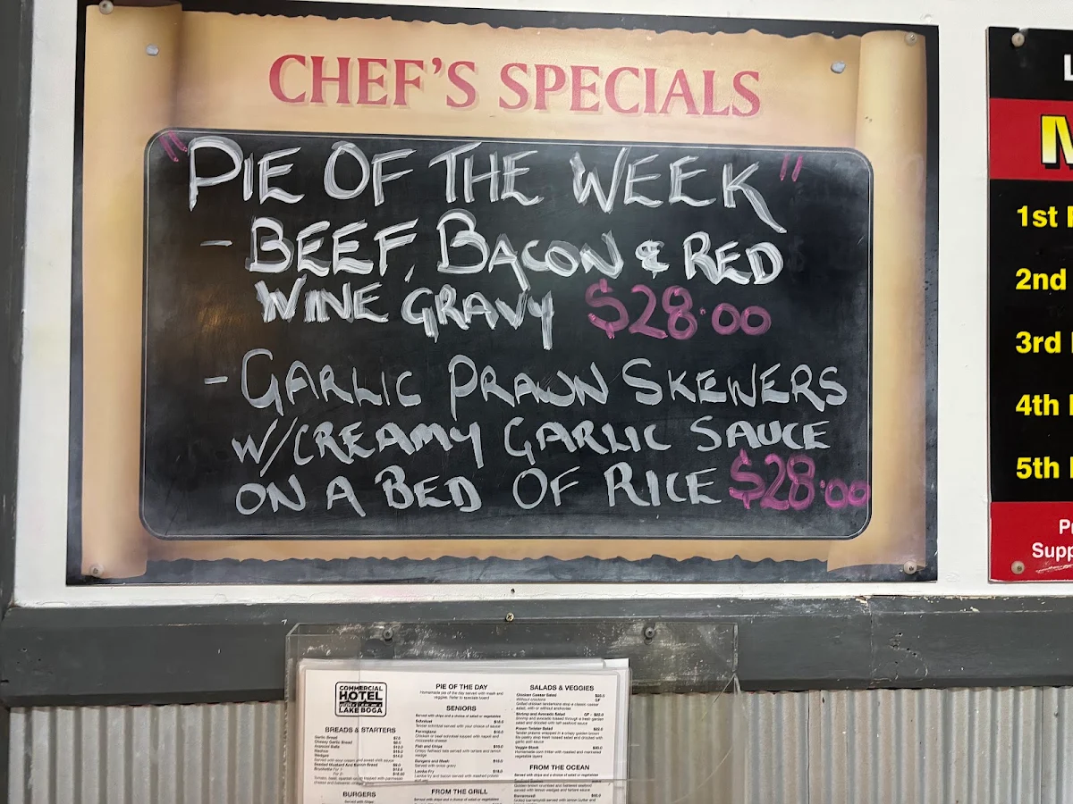 Menu, Commercial Hotel Lake Boga