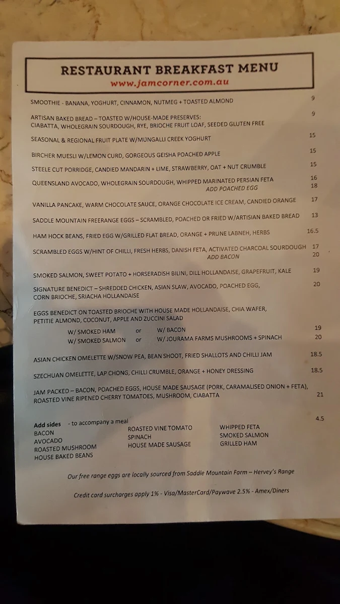 Menu, Jam Corner