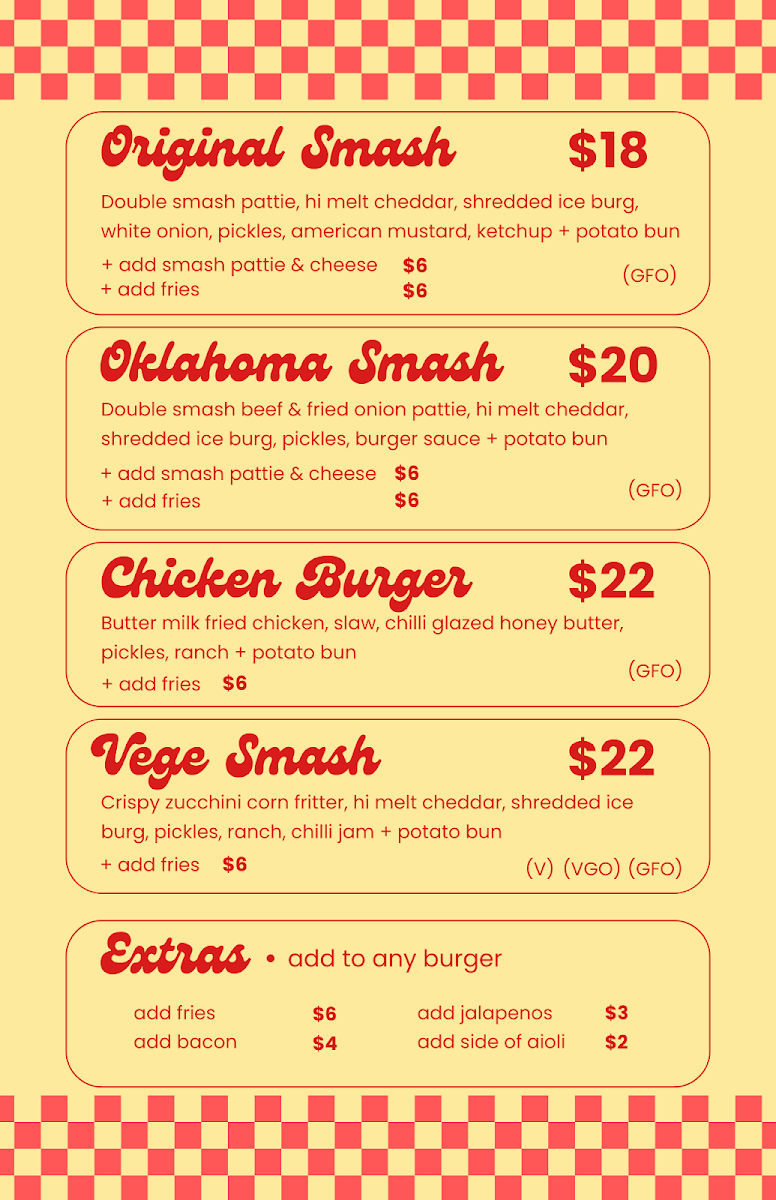 Menu, MR Smash