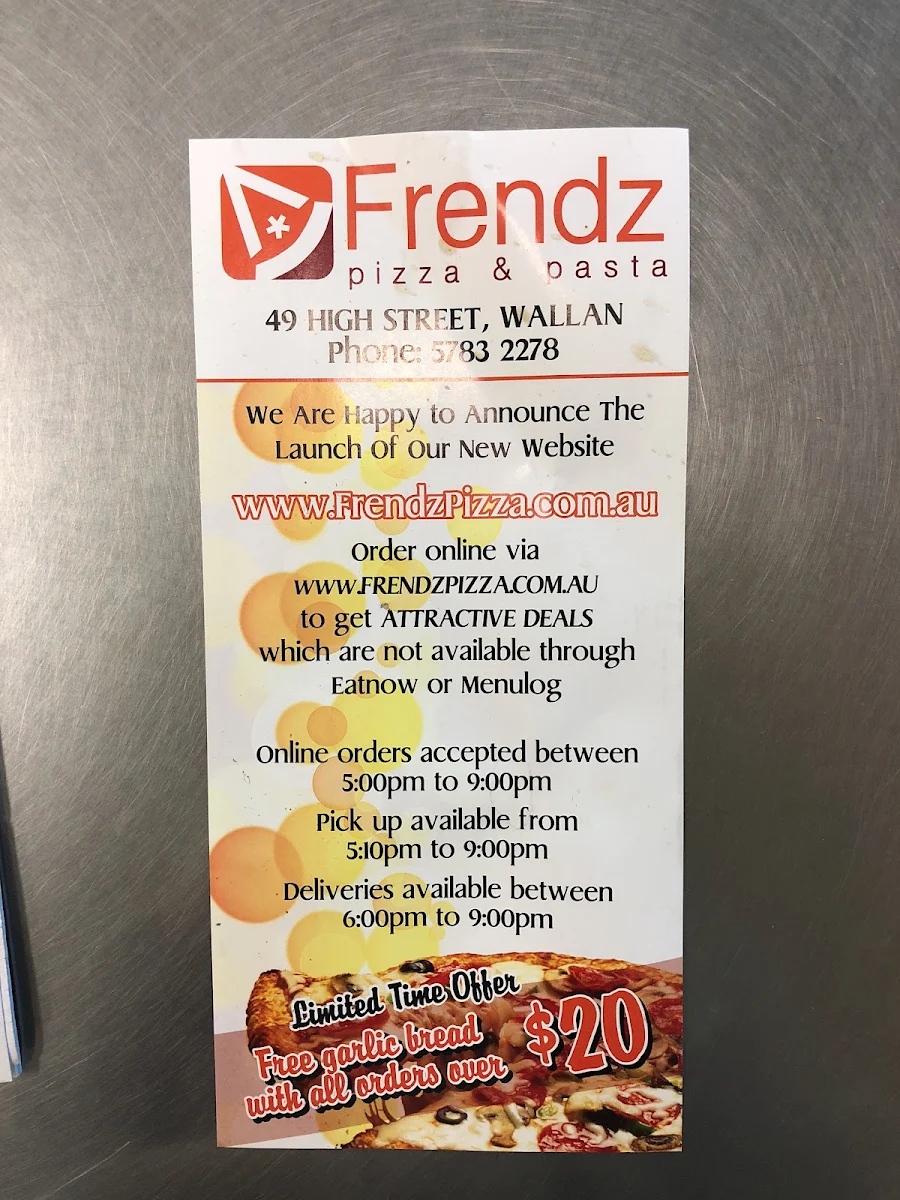 Menu, The Frendz Pizza and Pasta